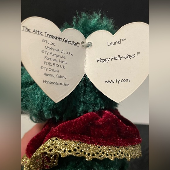 Ty Attic Treasures Laurel Holiday Green Bear Retired 1993 - Picture 5 of 6